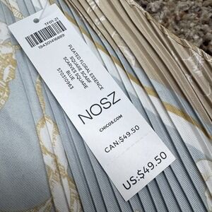 Chico's NOSZ Pleated Floral Square‎ Scarf Blue Tan NEW With Tags $49.50